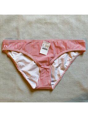 NWT J Crew Women’s Seersucker Bikini Bottom, Rhubarb, Sz M